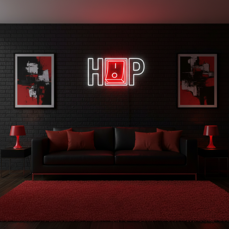 HIPHOP UV Art LED Neon Sign glowing with vibrant UV art, urban music-themed LED wall décor by Neon.Shop
