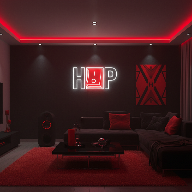 HIPHOP UV Art LED Neon Sign glowing with vibrant UV art, urban music-themed LED wall décor by Neon.Shop