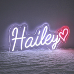 Hailey Name LED Neon Sign in customizable LED tubing, personalized wall-mounted name light décor by Neon.Shop for bedrooms, events, and gifts