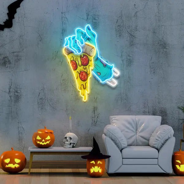 Skull Hand Pizza Halloween LED Neon Sign