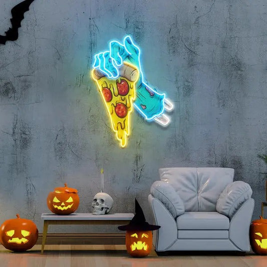 Skull Hand Pizza Halloween LED Neon Sign