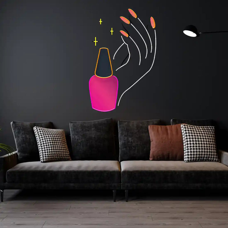 Hand Care UV Art LED Neon Sign with vibrant UV art glow, stylish LED wall décor promoting wellness by Neon.Shop