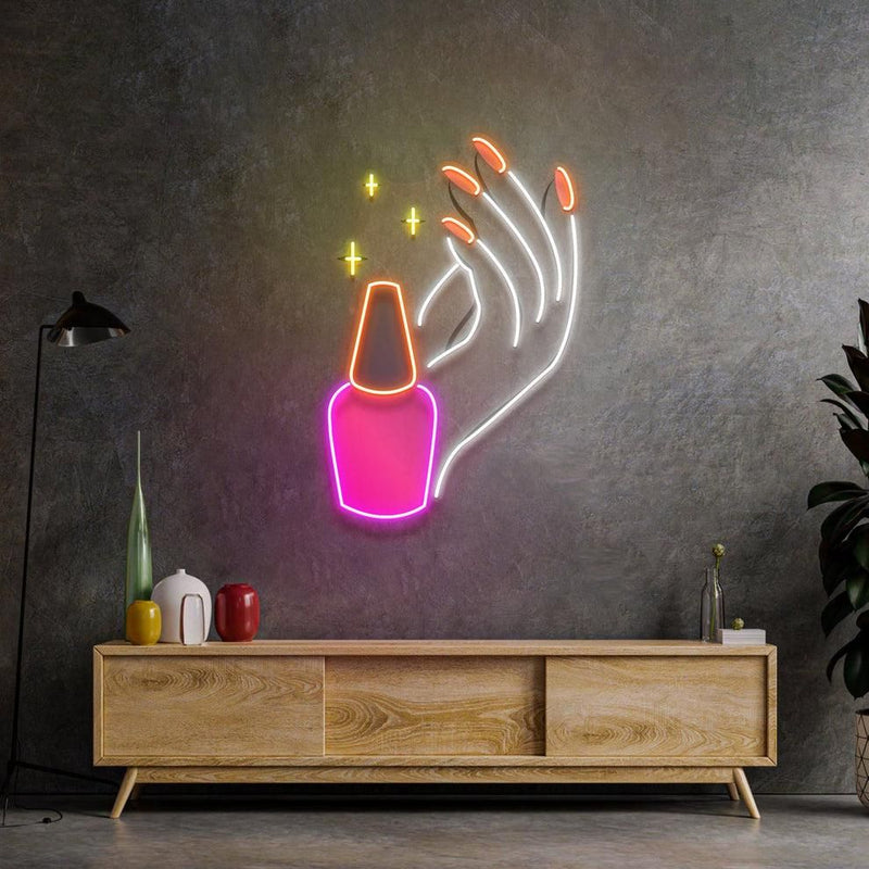 Hand Care UV Art LED Neon Sign with vibrant UV art glow, stylish LED wall décor promoting wellness by Neon.Shop