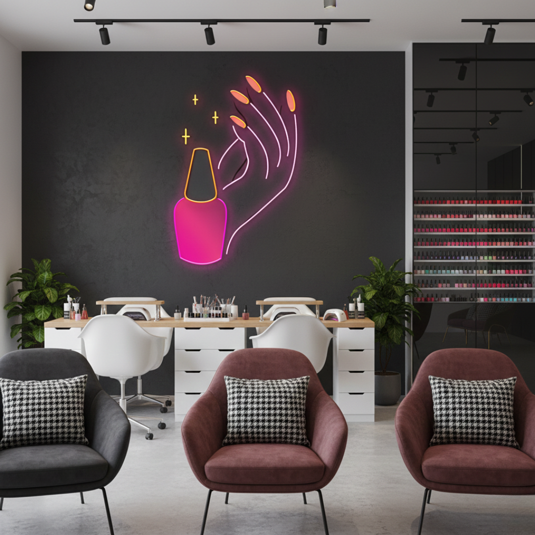 Hand Care UV Art LED Neon Sign with vibrant UV art glow, stylish LED wall décor promoting wellness by Neon.Shop