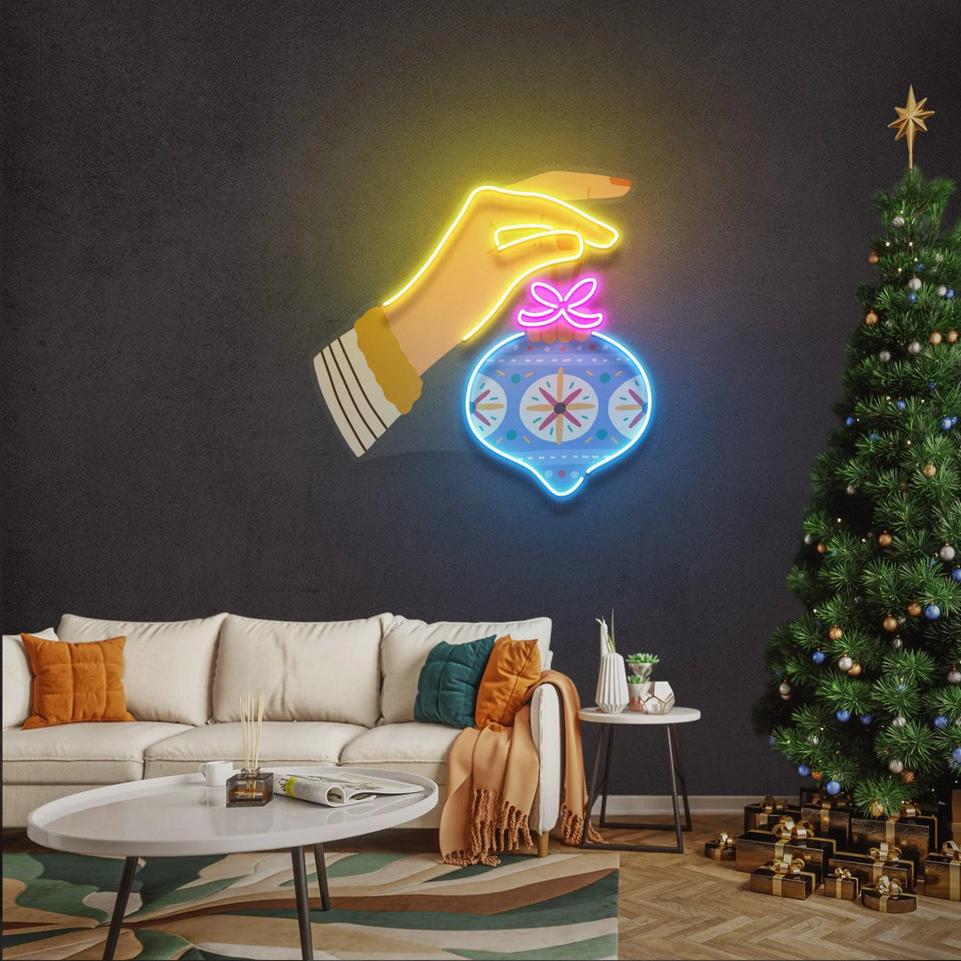 Hanging Bauble Merry Christmas Neon Sign by manhattanneons.com - Decorate your space with this festive hanging bauble neon sign.