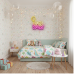 Happy Birthday LED neon sign by Neon.Shop glowing on a wall as bright and festive birthday party décor