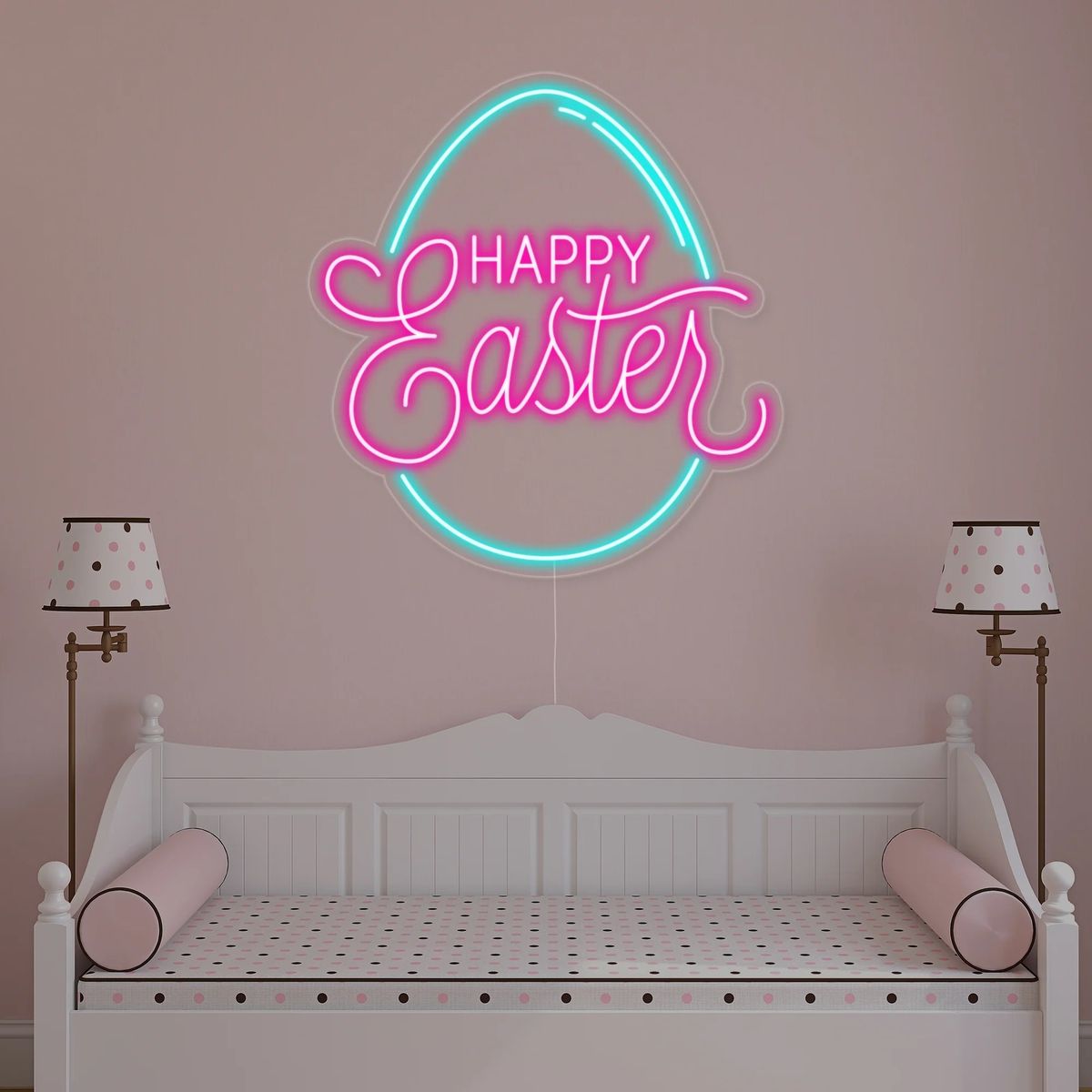 Happy Easter Egg LED neon sign glowing on wall by Neon.Shop