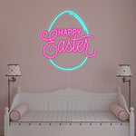 Happy Easter Egg LED neon sign glowing on wall by Neon.Shop