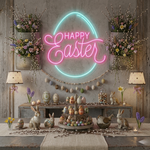 Happy Easter Egg LED neon sign glowing on wall by Neon.Shop