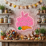 Happy Easter UV printed LED neon sign glowing on wall by Neon.Shop
