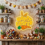 Happy Easter UV printed LED neon sign glowing on wall by Neon.Shop