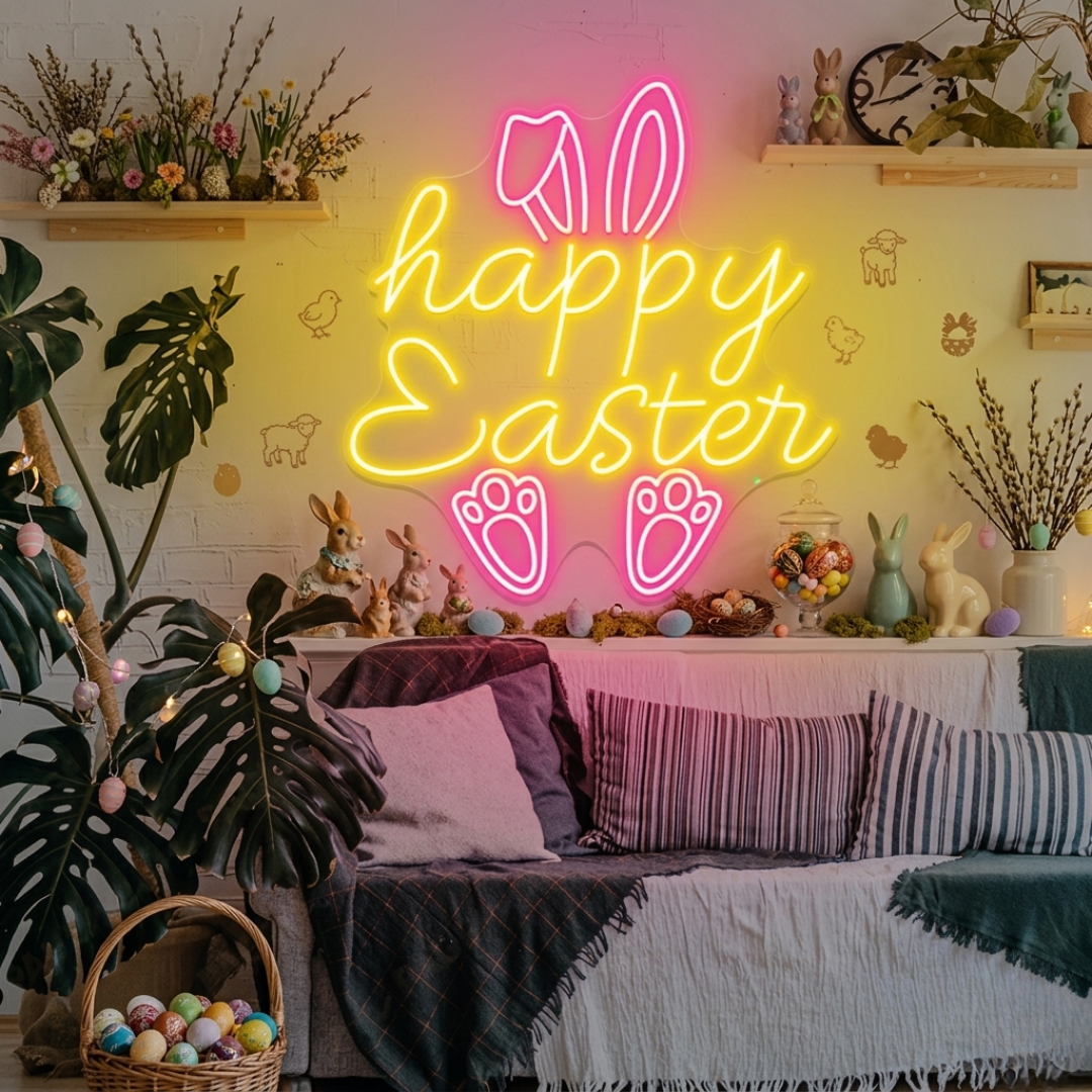 Happy Easter neon sign light for Easter celebration backdrop Neon.Shop
