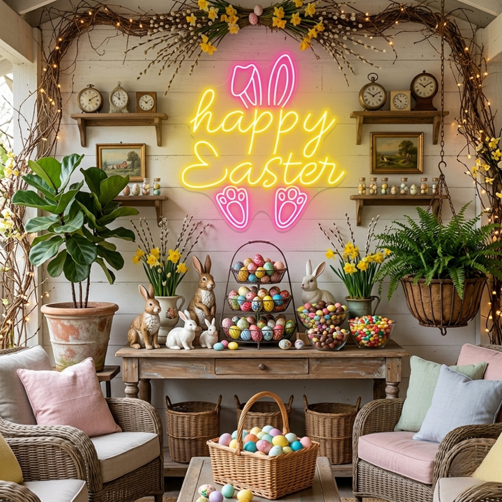 Happy Easter neon sign light for Easter celebration backdrop Neon.Shop