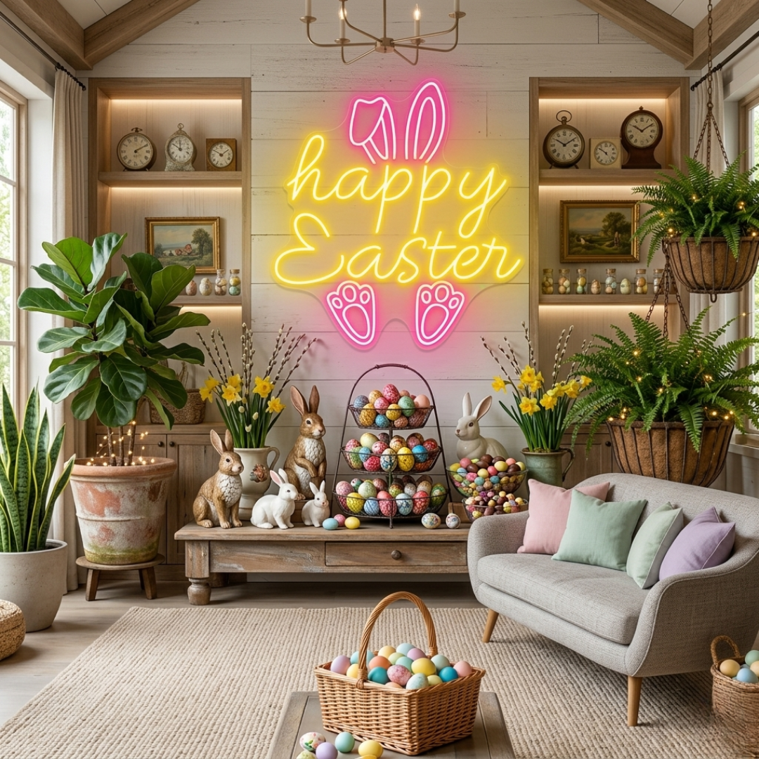 Happy Easter neon sign light for Easter celebration backdrop Neon.Shop