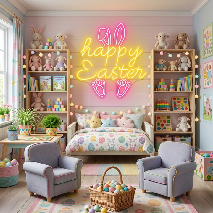 Happy Easter neon sign light for Easter celebration backdrop Neon.Shop