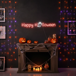 Happy Halloween LED neon sign glowing brightly, ideal for Halloween parties, home décor, and spooky seasonal displays by Neon.Shop