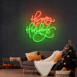Happy Holidays Merry Christmas Neon Sign by Neon.Shop glowing in festive holiday colors