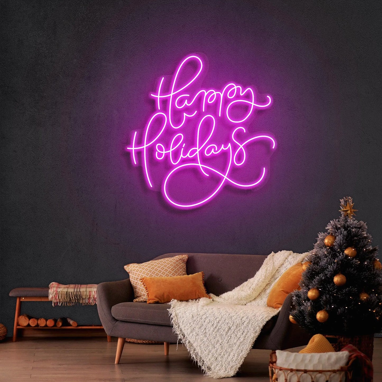 Happy Holidays Merry Christmas Neon Sign by Neon.Shop glowing in festive holiday colors