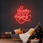 Happy Holidays Merry Christmas Neon Sign by Neon.Shop glowing in festive holiday colors
