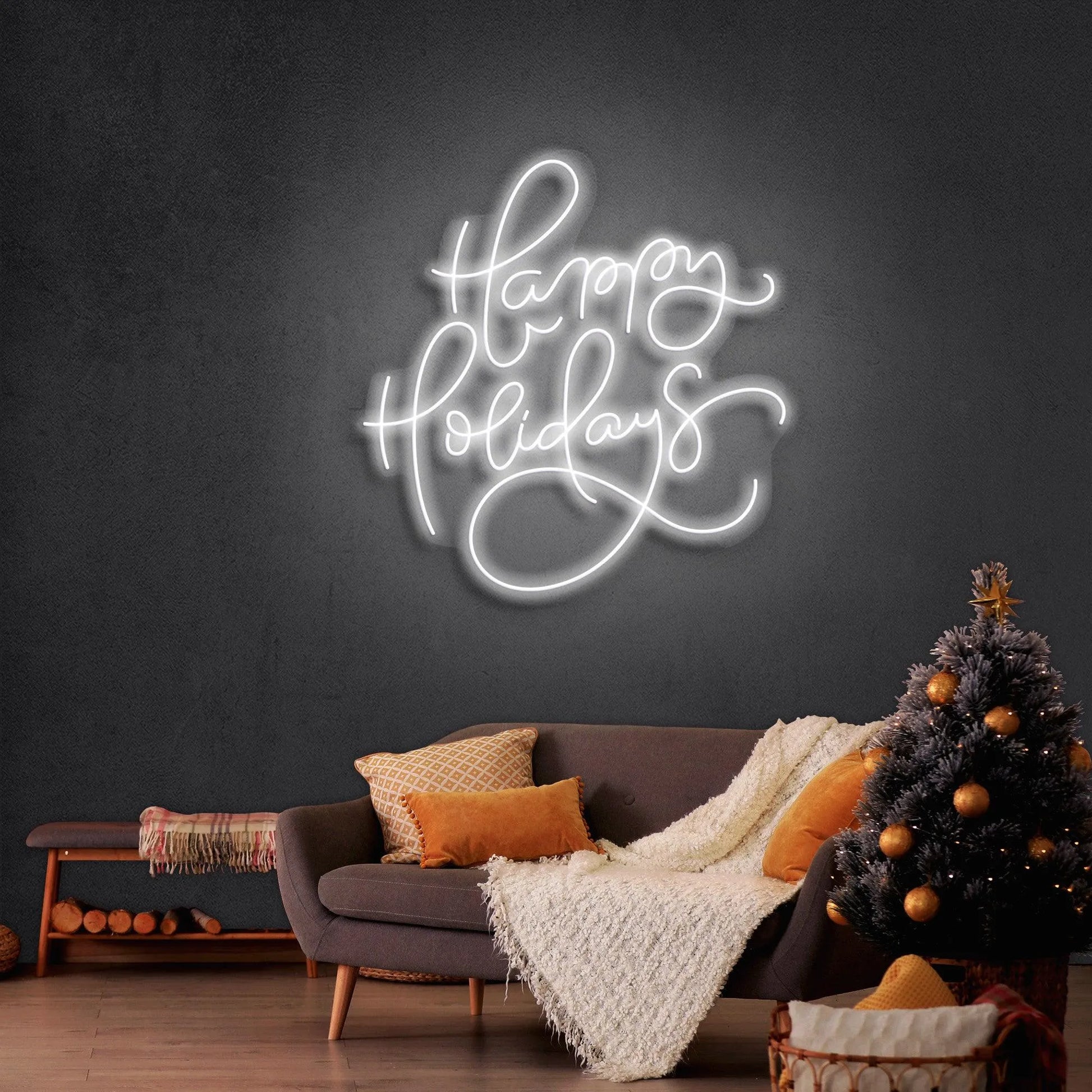 Happy Holidays Merry Christmas Neon Sign by Neon.Shop glowing in festive holiday colors