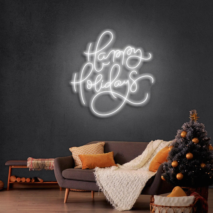 Happy Holidays Merry Christmas Neon Sign by manhattanneons.com - Celebrate the season with this cheerful neon sign.