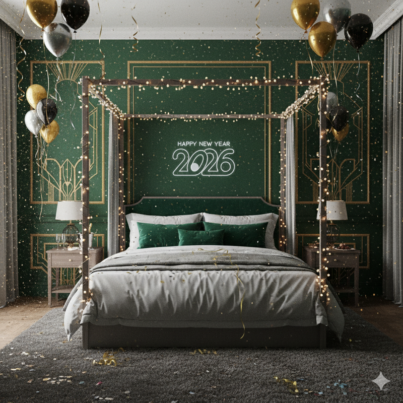 Happy New Year 2026' LED neon sign in a futuristic script, glowing in electric White by Neon.Shop.