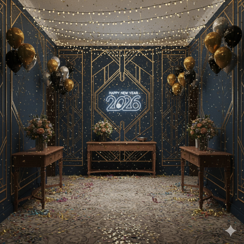 Happy New Year 2026' LED neon sign in a futuristic script, glowing in electric White by Neon.Shop.