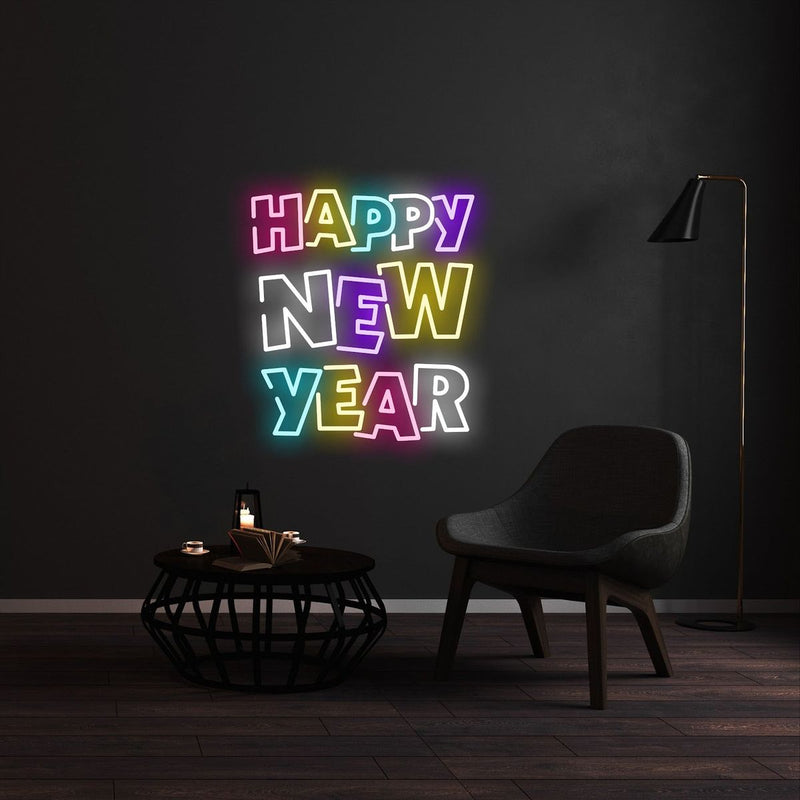Happy New Year Multicolor glowing neon light for home and party décor from Neon.Shop