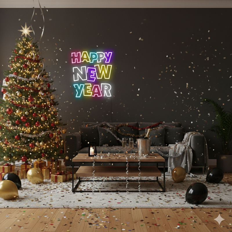 Happy New Year Multicolor glowing neon light for home and party décor from Neon.Shop