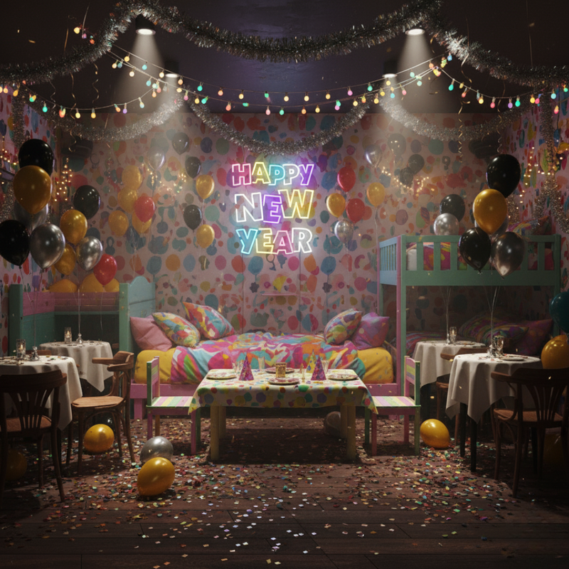 Happy New Year Multicolor glowing neon light for home and party décor from Neon.Shop