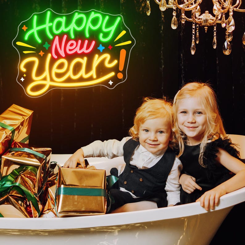 Happy New Year Neon sign by Neon.Shop - LED tubing and precision-cut acrylic in Red, Green and Yellow color 