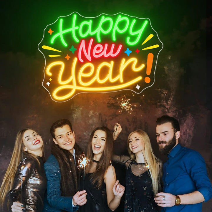 Happy New Year Neon sign by Neon.Shop - LED tubing and precision-cut acrylic in Red, Green and Yellow color 