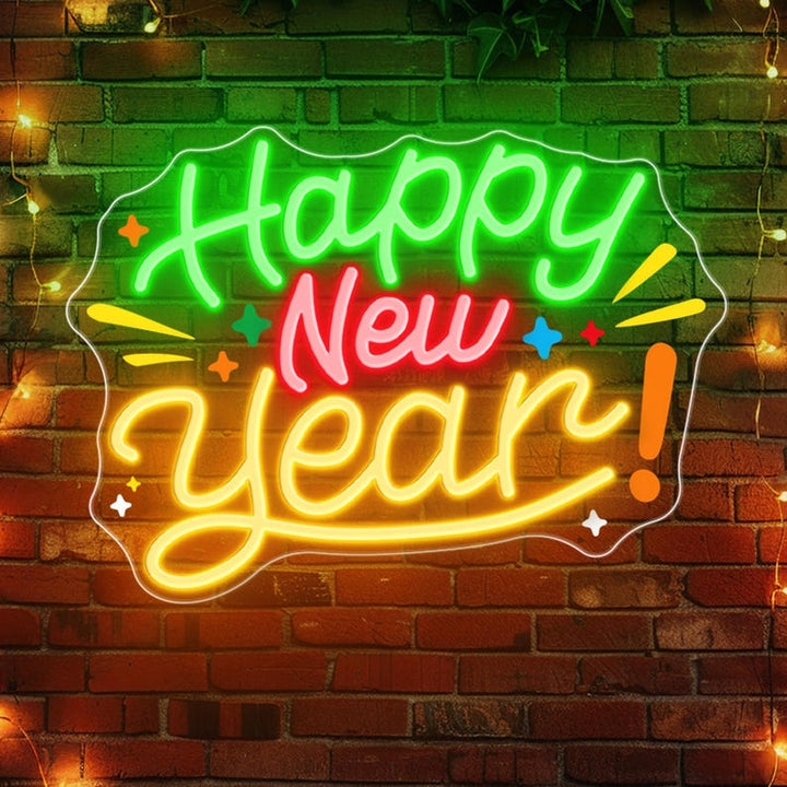 Happy New Year Neon sign by Neon.Shop - LED tubing and precision-cut acrylic in Red, Green and Yellow color 