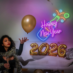 Happy New Year With Champagne Neon sign for  New Year's Eve bar setup