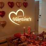 Happy Valentine’s Day Heart LED neon sign by Neon.Shop glowing with a romantic heart design, perfect for Valentine décor and gifts