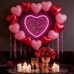 Happy Valentine’s Day LED neon sign by Neon.Shop glowing in romantic pink and red light, perfect for Valentine’s décor and gifts