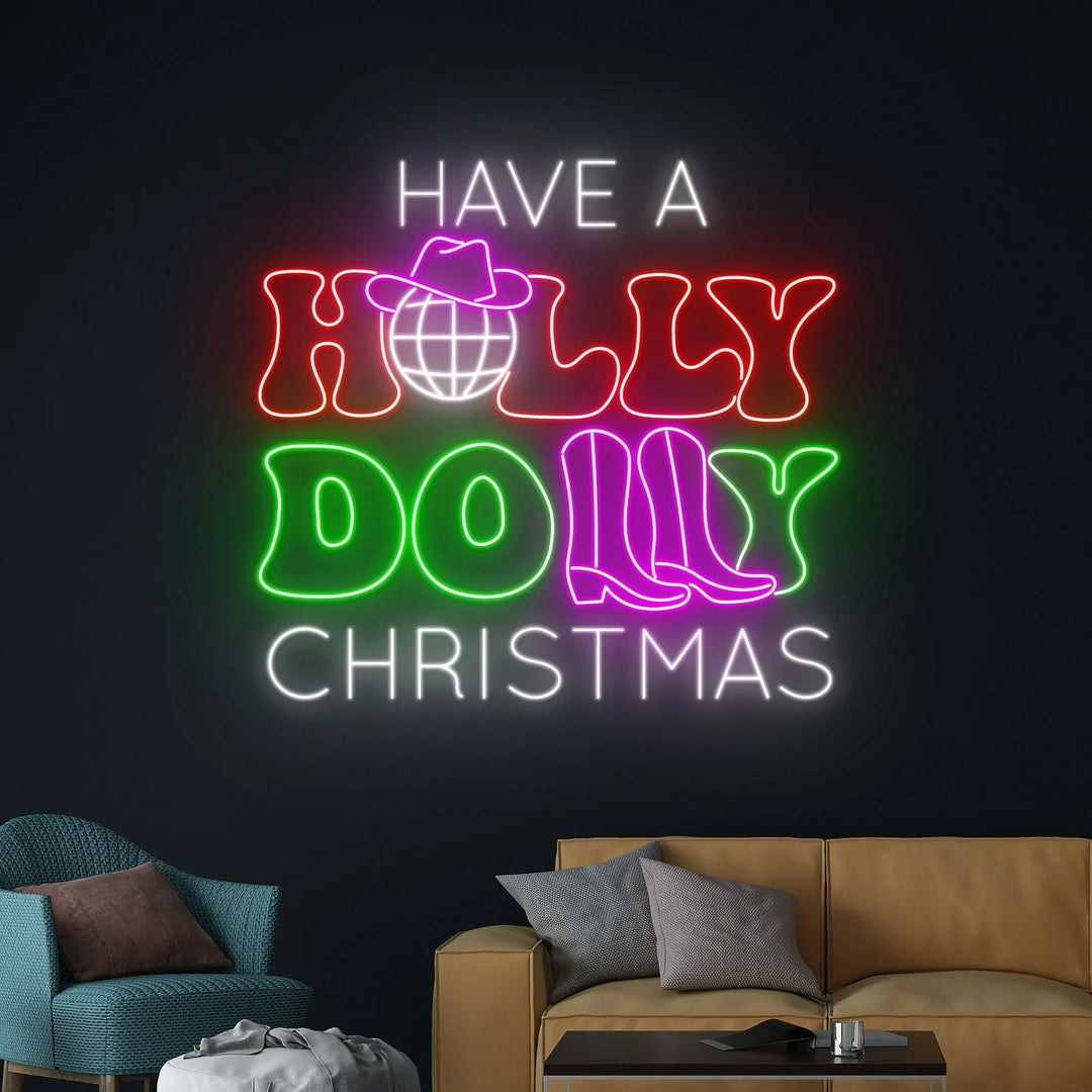Have a Holly Dolly Merry Christmas Neon Sign by manhattanneons.com - Spread festive joy with this cheerful "Holly Dolly" neon sign.