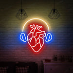 Headphones Heart LED neon sign by Neon.Shop glowing on a wall as modern music-inspired neon décor