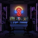 Headphones Heart LED neon sign by Neon.Shop glowing on a wall as modern music-inspired neon décor