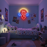 Headphones Heart LED neon sign by Neon.Shop glowing on a wall as modern music-inspired neon décor