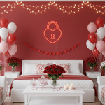 Heart Lock Valentine’s Day LED neon sign glowing in warm romantic tones, ideal for bedroom décor, Valentine’s gifts, cafés, and love-themed displays by Neon.Shop.