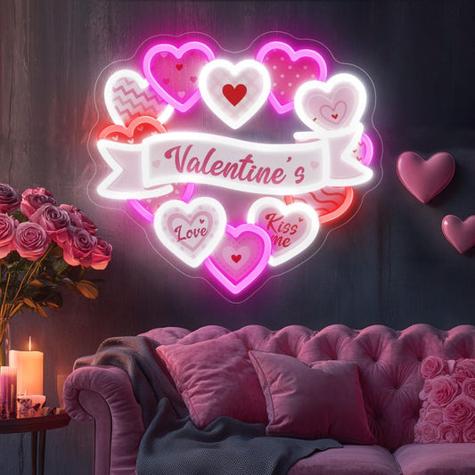 Heart Love UV Print Valentine’s Day Neon Sign with vibrant LED glow by Neon.Shop
