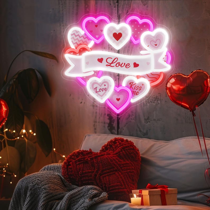 Heart Love UV Print Valentine’s Day Neon Sign with vibrant LED glow by Neon.Shop