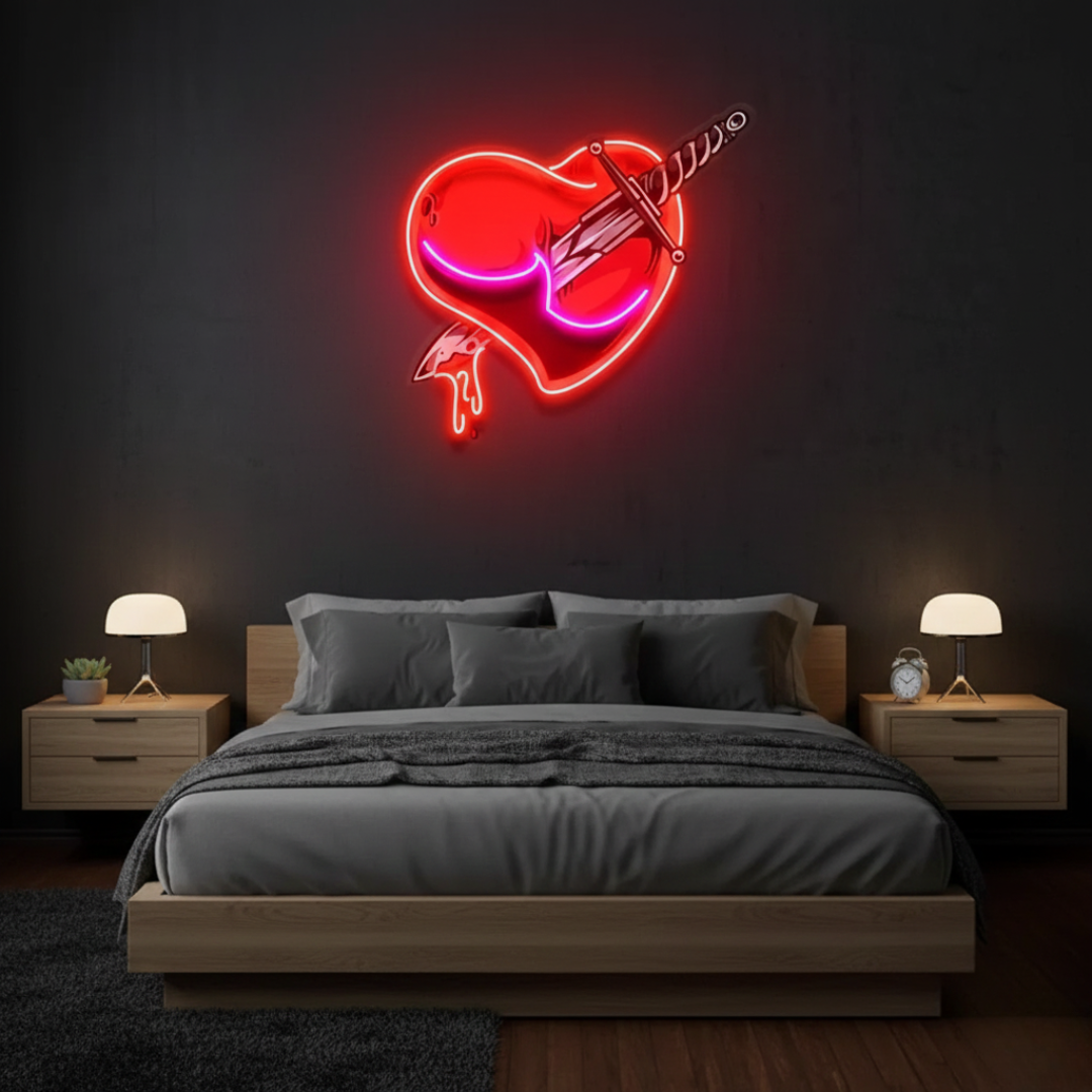 Heart sword design UV art LED neon sign modern wall décor Neon.Shop