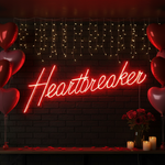 Heartbreaker Valentine’s Day LED neon sign glowing in bold romantic tones, ideal for bedroom décor, Valentine’s gifts, bars, cafés, and edgy love-themed displays by Neon.Shop
