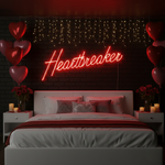 Heartbreaker Valentine’s Day LED neon sign glowing in bold romantic tones, ideal for bedroom décor, Valentine’s gifts, bars, cafés, and edgy love-themed displays by Neon.Shop