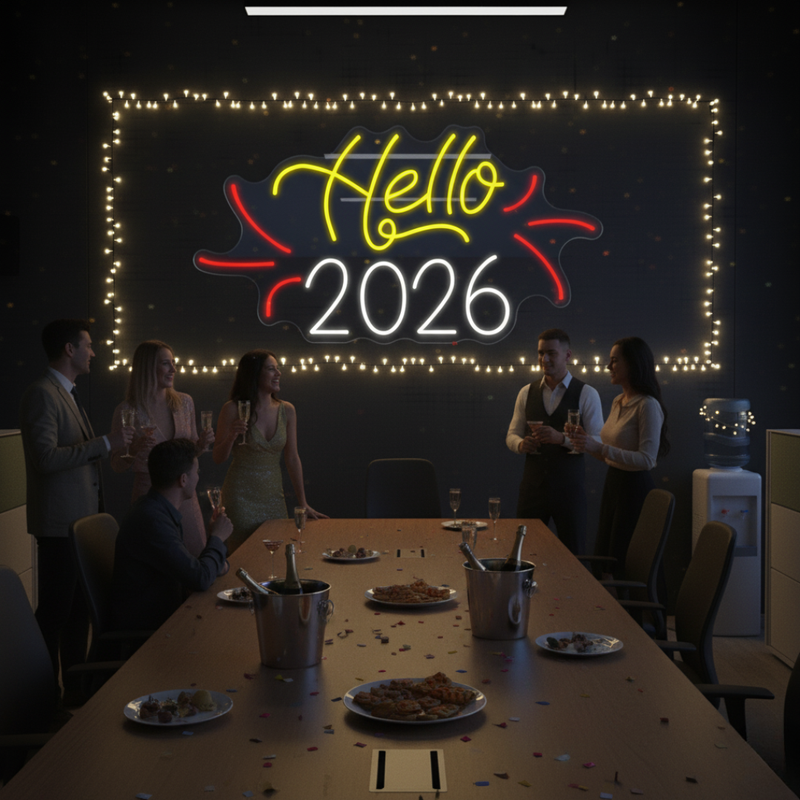 Hello 2026 LED Neon Sign by Neon.Shop glowing bright for New Year décor