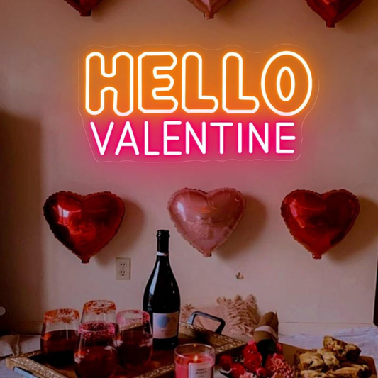 Hello Valentine LED neon sign by Neon.Shop glowing with romantic lettering, perfect for Valentine décor, bedrooms, and events