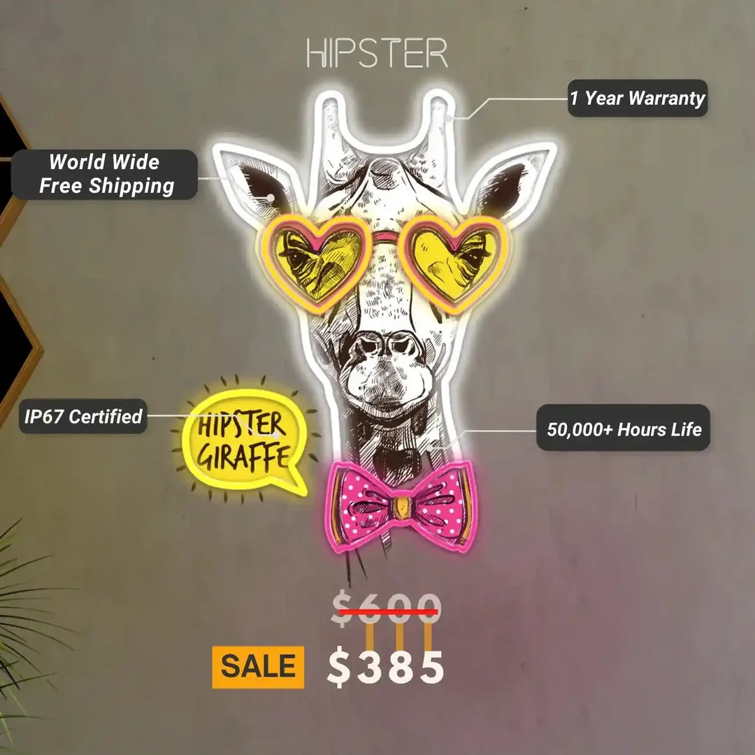 Hipster UV Light | Durable LED Neon Art for Your Space