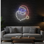 Hipster Santa Merry Christmas LED neon sign glowing in festive colors by Neon.Shop.